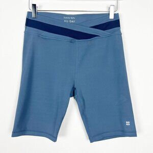 NWT Sweaty Betty All Day Wrap Waist 9" Biker Shorts Womens Size 10 Endless Blue